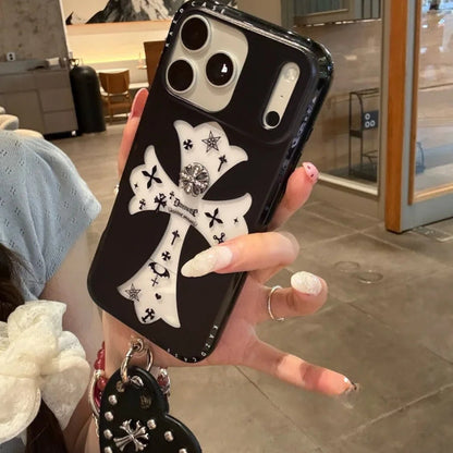 【ヴィンテージクロス】ビッグクロス×マットブラック スマホケース｜iPhone対応 #240728