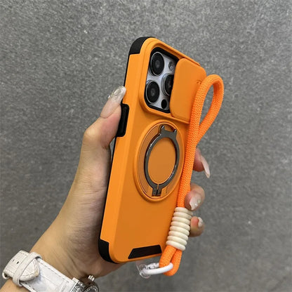 【耐衝撃シリーズ】カメラレンズカバー付き 折りたたみリングスタンド ストラップ付き スマホケース｜iPhone対応 #251226