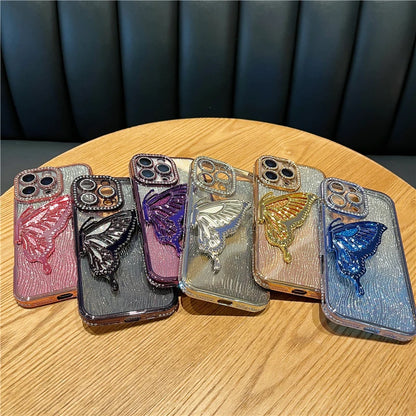 立体メタリック バタフライ iPhoneケース｜グリッター ラメ #240225