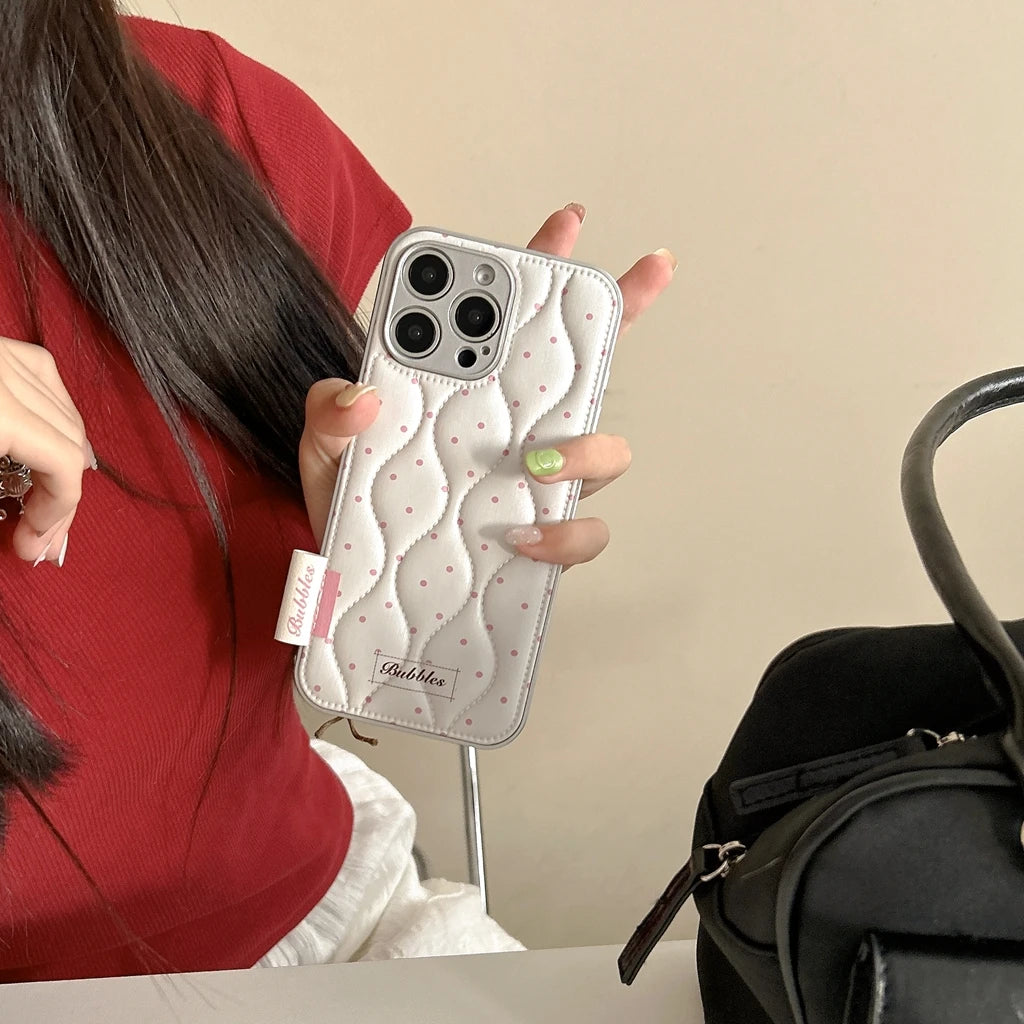 【ウェーブキルティング】ドットステッチ×クッション スマホケース｜iPhone対応 #241220