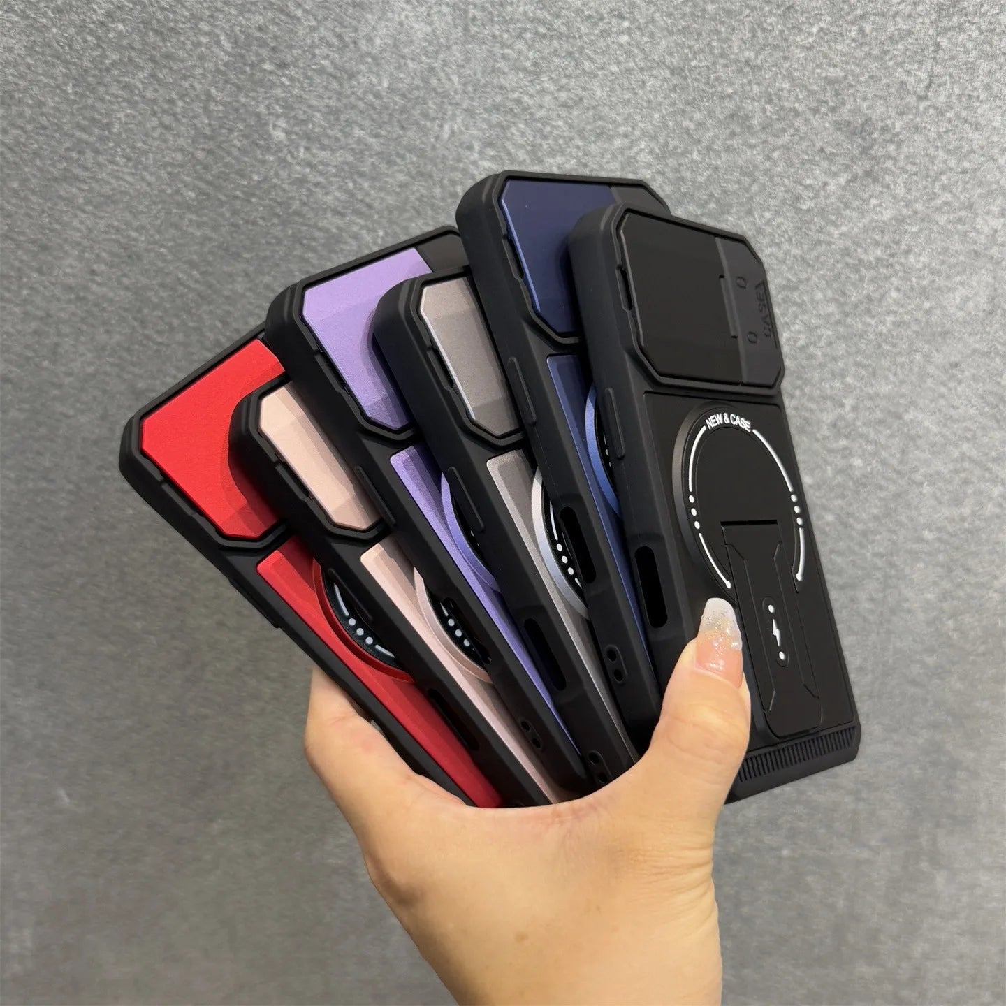 耐衝撃 iPhoneケース カメラカバー付き マグネット式リングスタンド 落下防止 スマホスタンド機能搭載 シンプルブラック｜iPhone対応 #250411