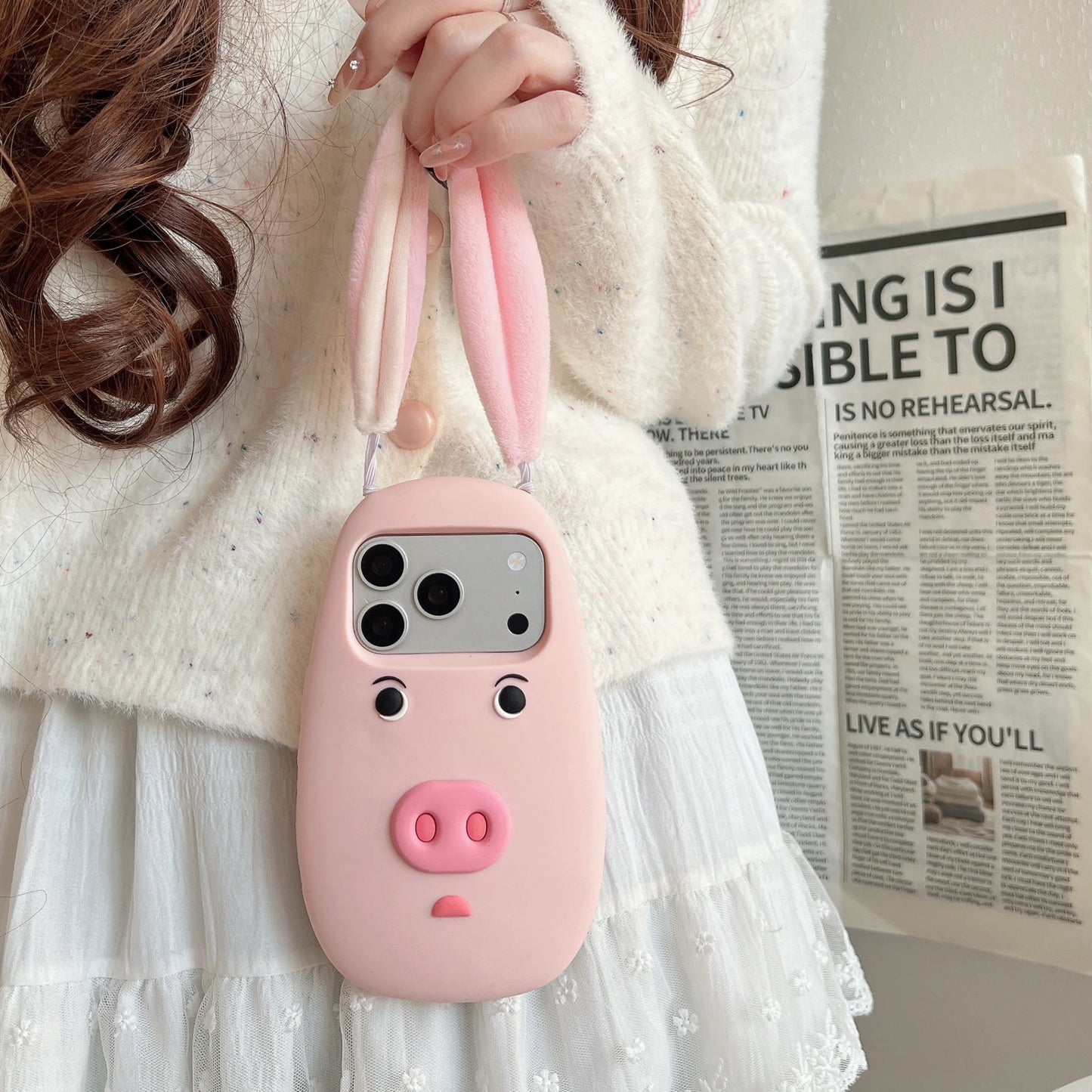 PIG フェイス 耳付き ブタ iPhoneケース｜3D 立体モチーフ #240315