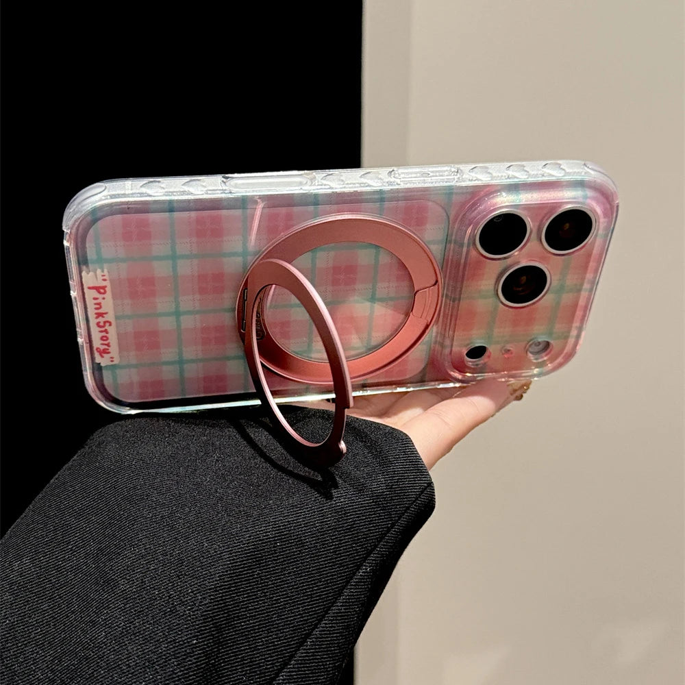 【カラフル】チェック柄 リングスタンド Magnet内蔵 iPhoneケース｜韓国っぽ・ちゅるん PCA #261288