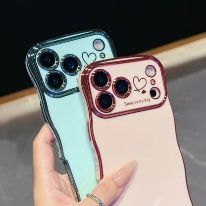 【ハートシリーズ】ゴールド ウェーブフレーム＆ハートデザイン 高級感 スマホケース｜iPhone対応 #251107