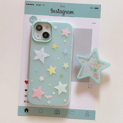 【星型グリップ×カラフルスター】きらめくポップデザインのソフトケース｜iPhone対応 #250513