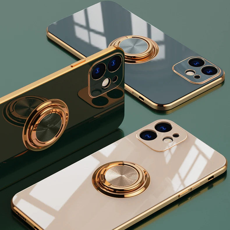 リングスタンド付き ゴールド メタルフレーム iPhoneケース #240113