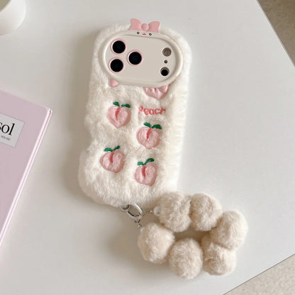 【ピーチファーリボン】もこもこピーチ×リボンカメラカバー スマホケース｜iPhone対応  #250113