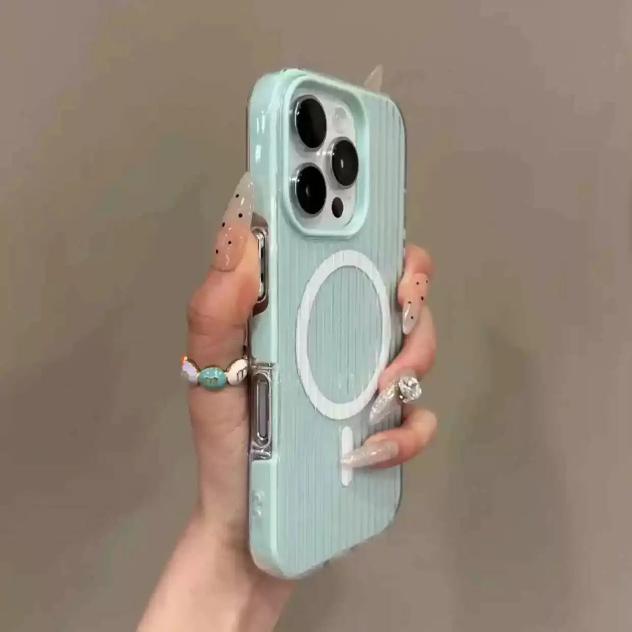【ワイヤレス充電対応シリーズ】パステルカラー スーツケース風 凹凸デザイン スマホケース｜iPhone対応 #250902