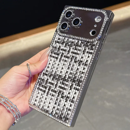 【スクエアシリーズ】ツイードジュエル ラインストーン 高級感 ツイード調 スマホケース｜iPhone対応 #250302