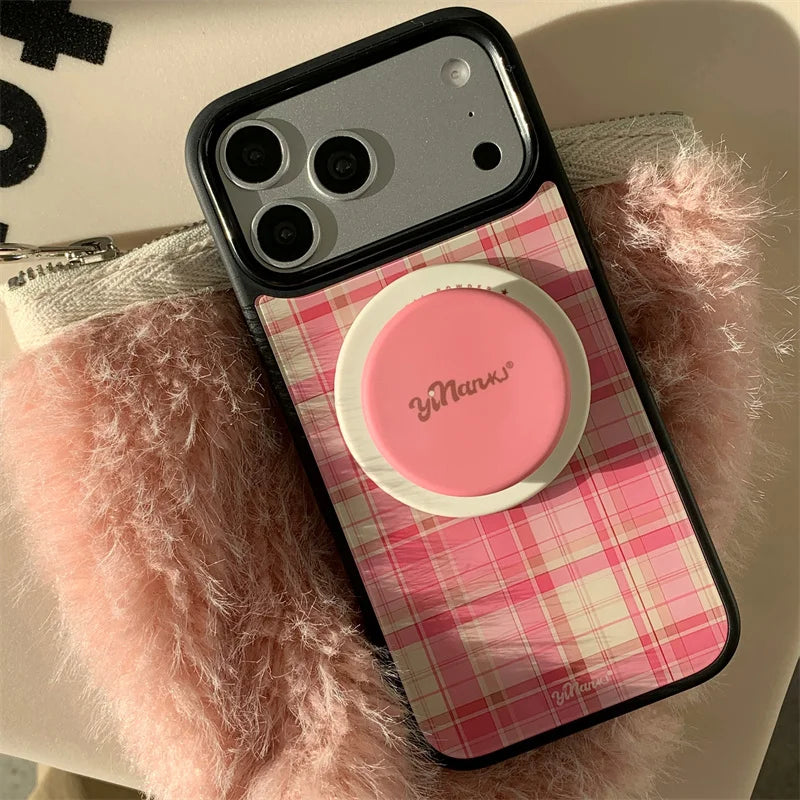 チェック柄 スタンドグリップ付き Magnet内蔵 iPhoneケース｜レトロデザイン #260003