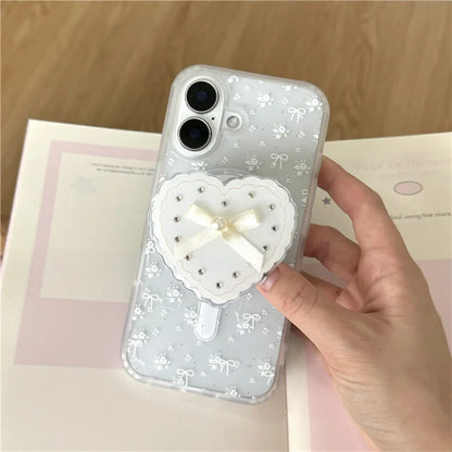 【フリルリボンハート】ガーリー×上品な淡色クリアケース｜iPhone対応 #250523