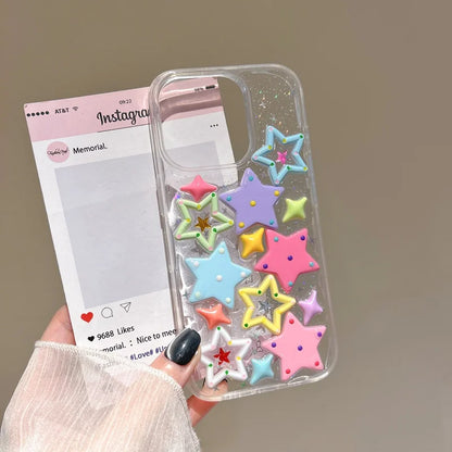 【立体スター柄】ポップで映えるクリアケース｜iPhone対応 #250522