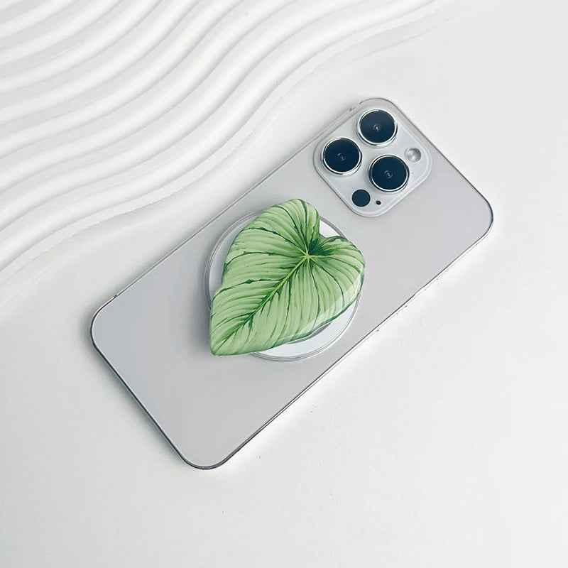 スマホグリップ｜ボタニカル リーフデザイン スマホスタンド 落下防止 #260426