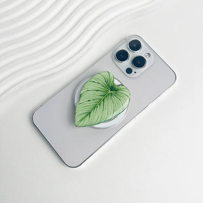 スマホグリップ｜ボタニカル リーフデザイン スマホスタンド 落下防止 #260426