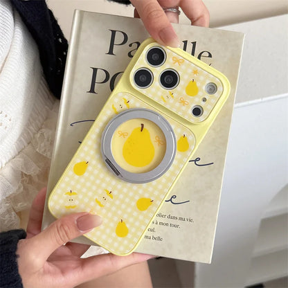 【フルーツ柄】ギンガムチェック iPhoneケース 回転リングスタンド付き ｜かわいい ポップ #260021