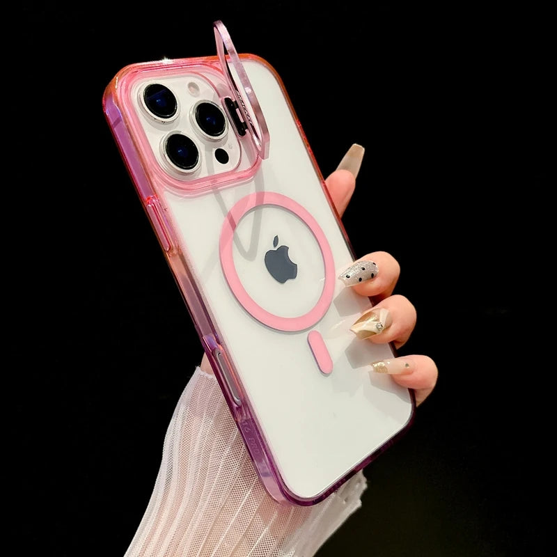 【グラデーションフレーム】 ワンタッチスタンド クリア スマホケース｜iPhone対応 #240902