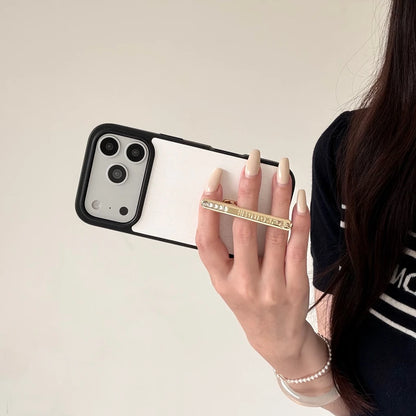 レザー調  キラキラスタンドグリップ付き iPhoneケース｜高級感デザイン #231224