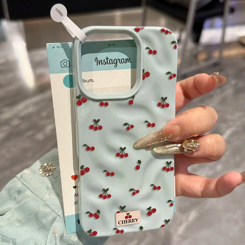 【フルーツシリーズ】小さなチェリー総柄 ポップカラー かわいいスマホケース｜iPhone対応 #251028
