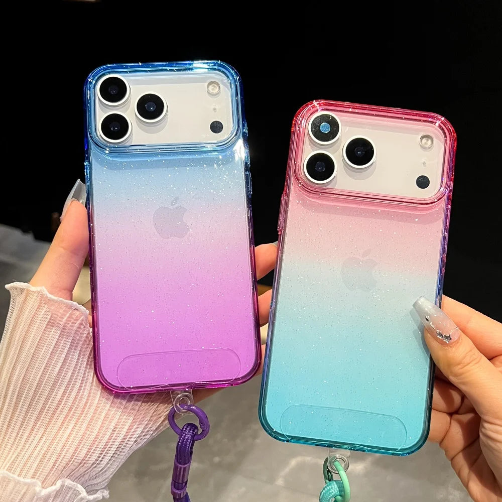 【グラデーションシリーズ】カラフル クリアグラデーション ストラップ付き スマホケース｜iPhone対応 #251118