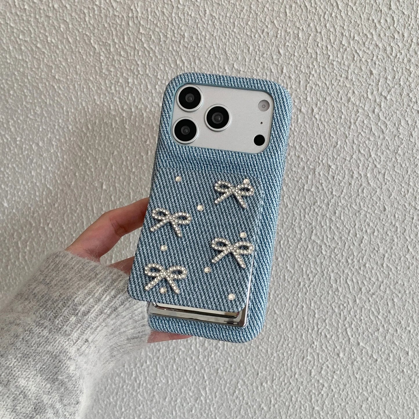 フラワーデコ パール・上品ガーリー フリップミラー付き iPhoneケース #231105
