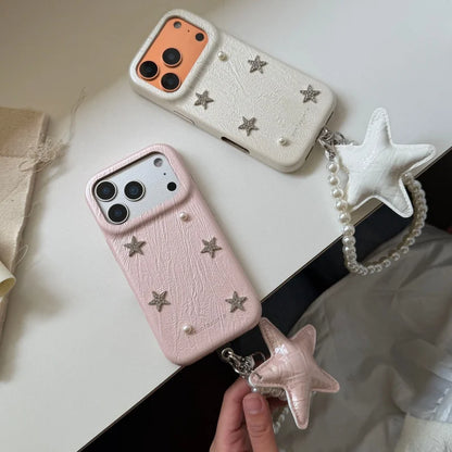 スター モチーフ レザー調 iPhoneケース｜パールストラップ付き #260222