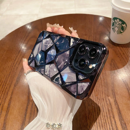 【ジェムカットアート】立体ジオメトリック × マーブルパネルデザイン スマホケース｜iPhone対応 #250603
