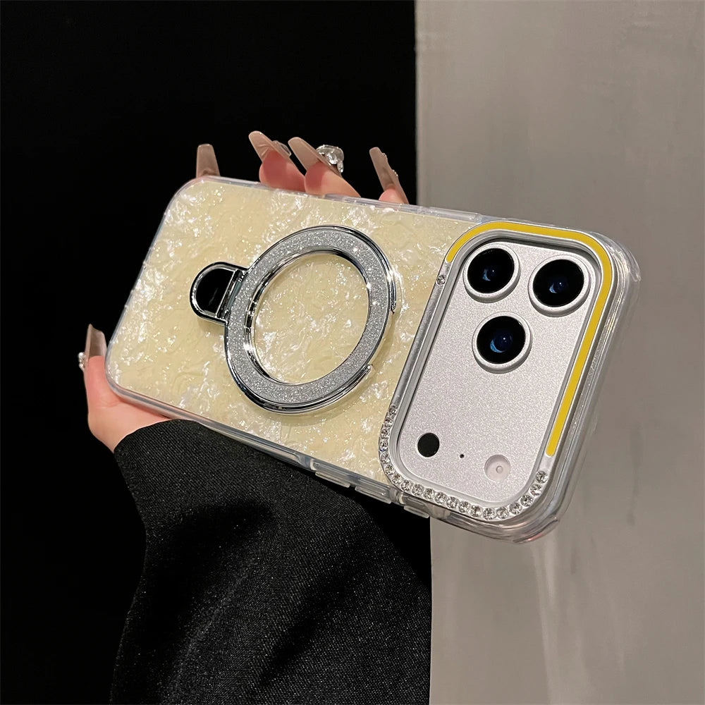 【大理石風】クラッシュデザイン × ジュエルリング リングスタンド付き スマホケース｜iPhone対応  #250119