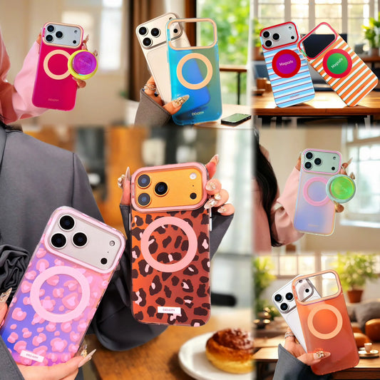 【Magnet内蔵】クリア×グラデーション レオパード ボーダー クリアケース｜iPhone対応 #241121