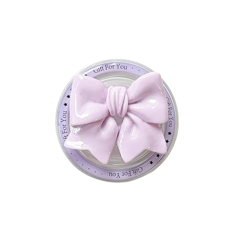 【スマホグリップ】立体リボン つやつや マカロンカラー マグネット対応 スマホスタンド #241111