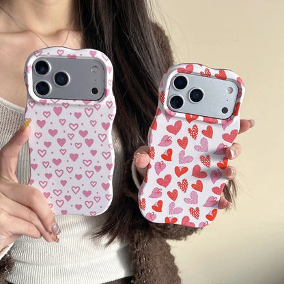 ハート総柄 格子チェック柄 iPhoneケース｜ウェーブフレーム #240310