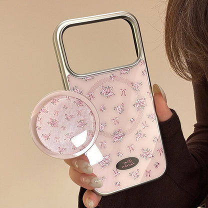 ヴィンテージフラワー Magnet内蔵 iPhoneケース｜小花柄ピンク・マグネットグリップ #240427