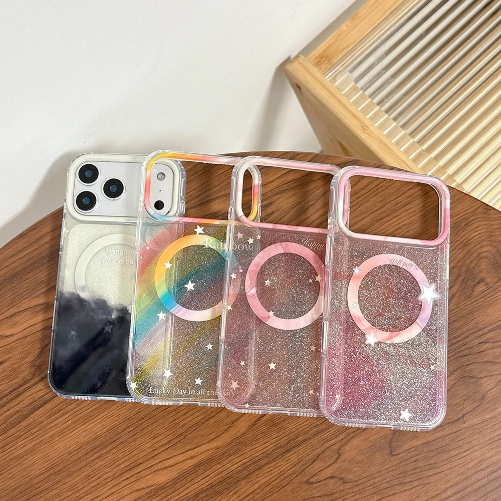 【Magnet内蔵】ドリーミーグラデーション きらめき スター クリアスマホケース｜iPhone対応 #241025
