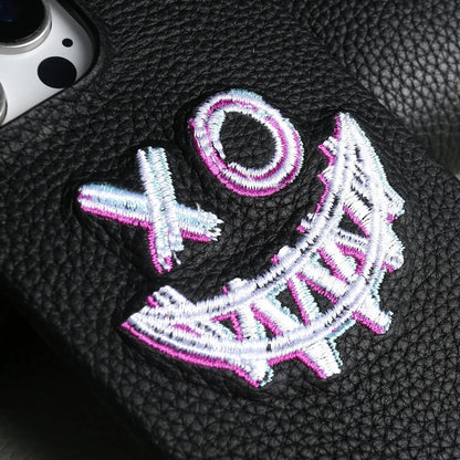 【本革シリーズ】艶なし シボ革 スマイル ステッチ レザーケース｜iPhone対応 #240901