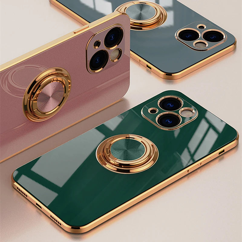 リングスタンド付き ゴールド メタルフレーム iPhoneケース #240113