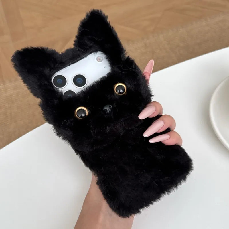 【キャットファーポンポン】ねこ耳 × ふわもこファー スマホケース｜iPhone対応 #250109