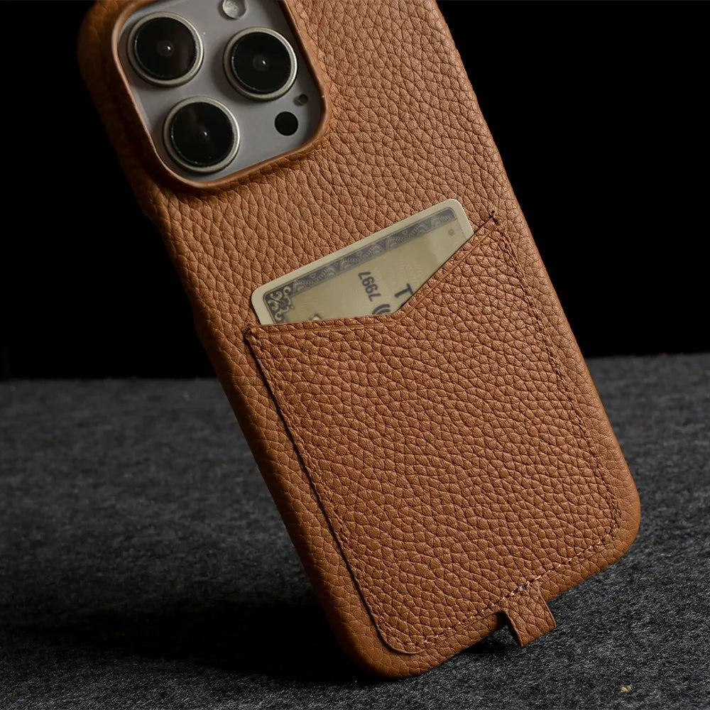 【本革シリーズ】ストラップ付き カードポケットレザースマホケース｜iPhone対応 #241014