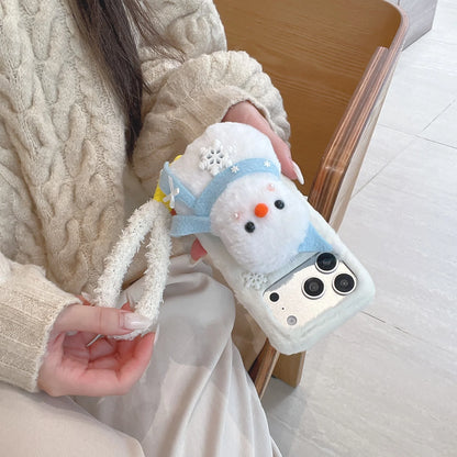 スノーマン 雪だるま iPhoneケース｜立体ぬいぐるみ・ストラップ付き #240307