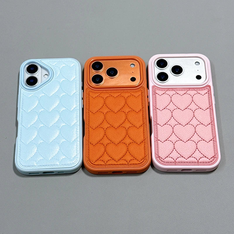 【ハートキルティング 】立体ステッチ レザー調 スマホケース｜iPhone対応 #241022
