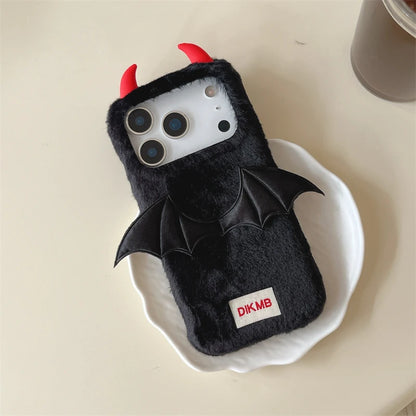 【デビルバットファー】あくまツノ付き×コウモリウィング もこもこスマホケース｜iPhone対応 🦇✨ #250111