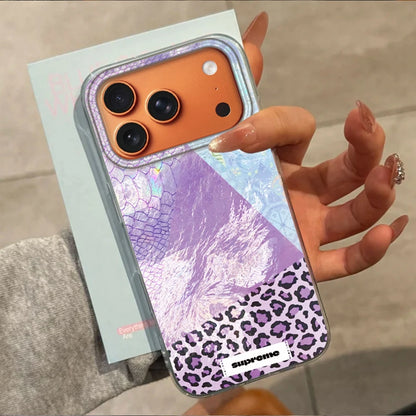 【パープルパッチワーク】アニマル レオパード ヒョウ柄×フラワーデザイン おしゃれ スマホケース｜iPhone対応 #250305