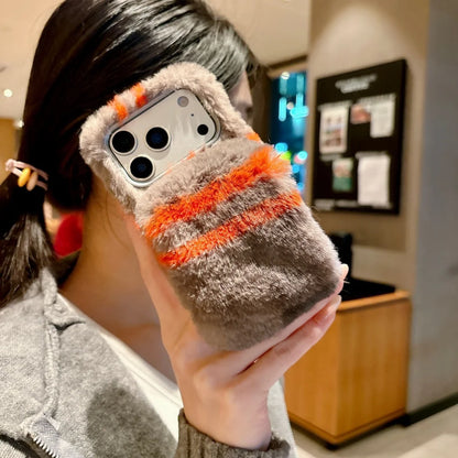 【チェック柄】ファー ハンドバンド付き iPhoneケース｜もこもこ・レトロ PCA #261299