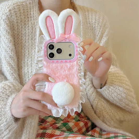 【バニーフリルファー】ふわもこウサギ耳×しっぽ付き スマホケース｜iPhone対応 #241227