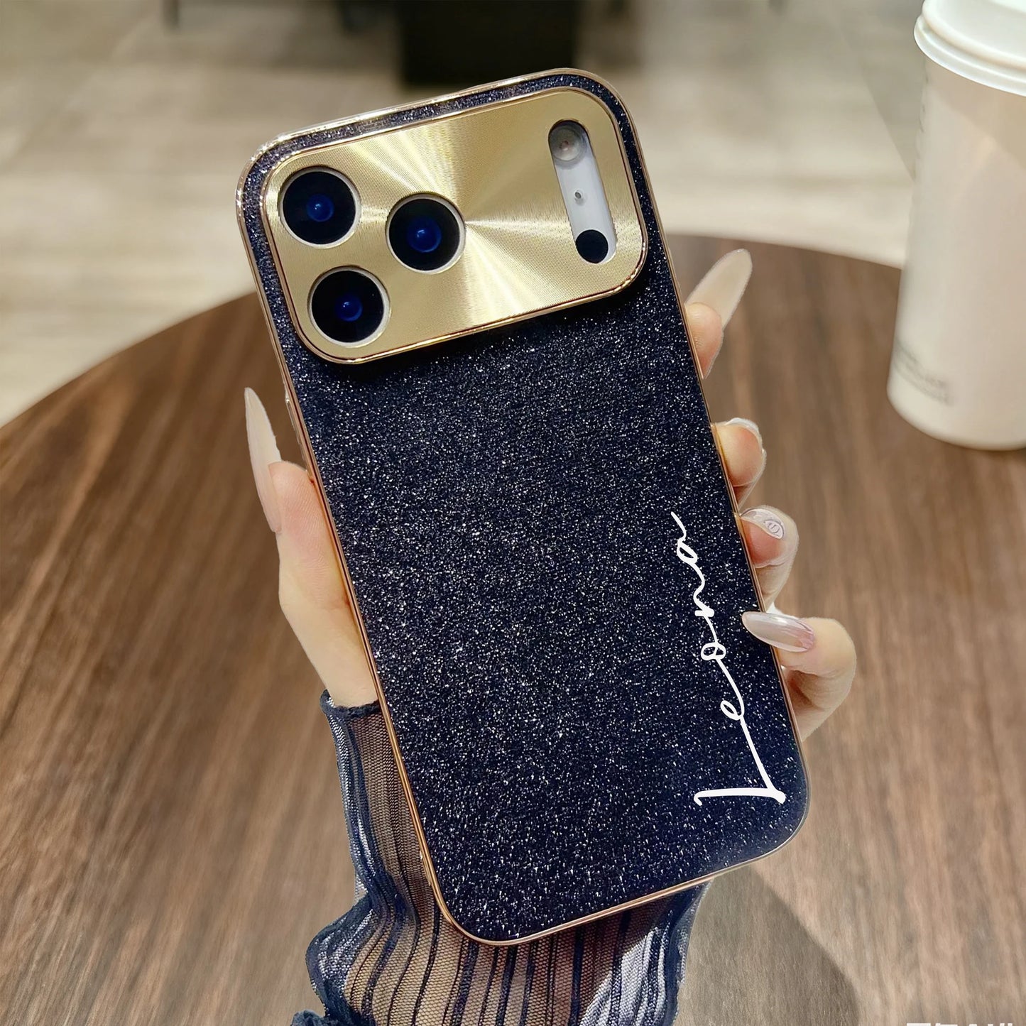 【カスタムシリーズ】ラメグリッター 名入れ スマホケース 縦書き｜iPhone対応 #240716