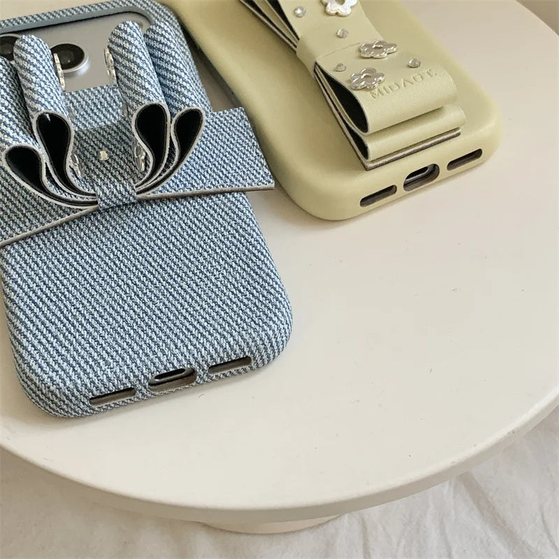 【リボンデザイン】デニム調 立体リボン iPhoneケース｜iPhone対応 #260126