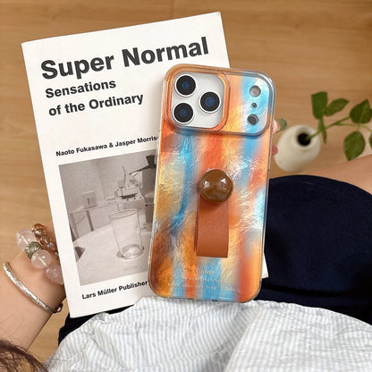 【アートマーブルグリップ】オレンジ×ブルー メタリックマーブル スマホケース｜iPhone対応 #250213