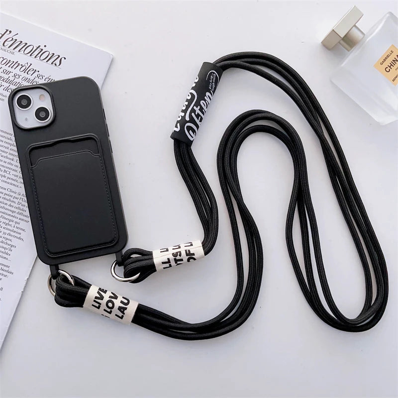 ショルダーストラップ付き カード収納ポケット シリコン iPhoneケース｜#260129