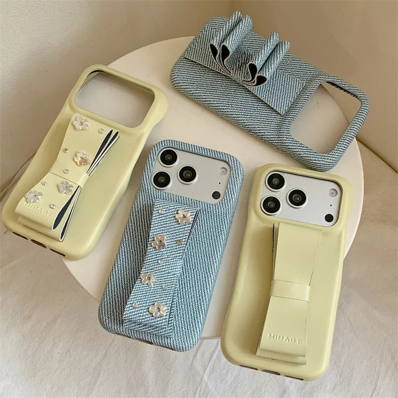 【リボンデザイン】デニム調 立体リボン iPhoneケース｜iPhone対応 #260126