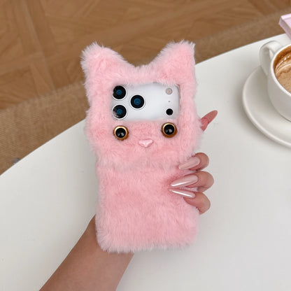 【キャットファーポンポン】ねこ耳 × ふわもこファー スマホケース｜iPhone対応 #250109