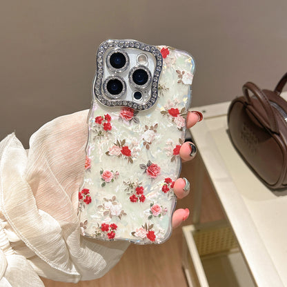 シェルフラワー ローズ ウェーブフレーム iPhoneケース #240319