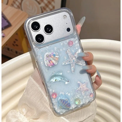 3D 立体クリア貝殻 シェル ヒトデ イルカ デザイン 海モチーフ iPhoneケース #260087